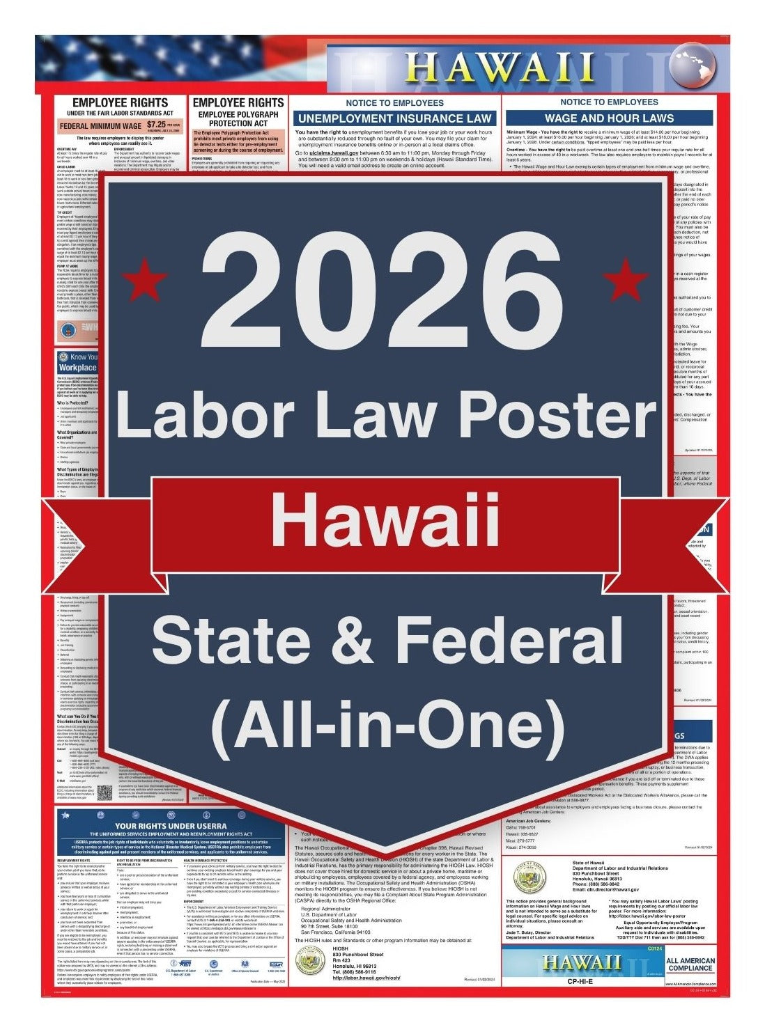 2026 Hawaii Labor Law Poster – Federal, State & OSHA Compliance (All-in-One)