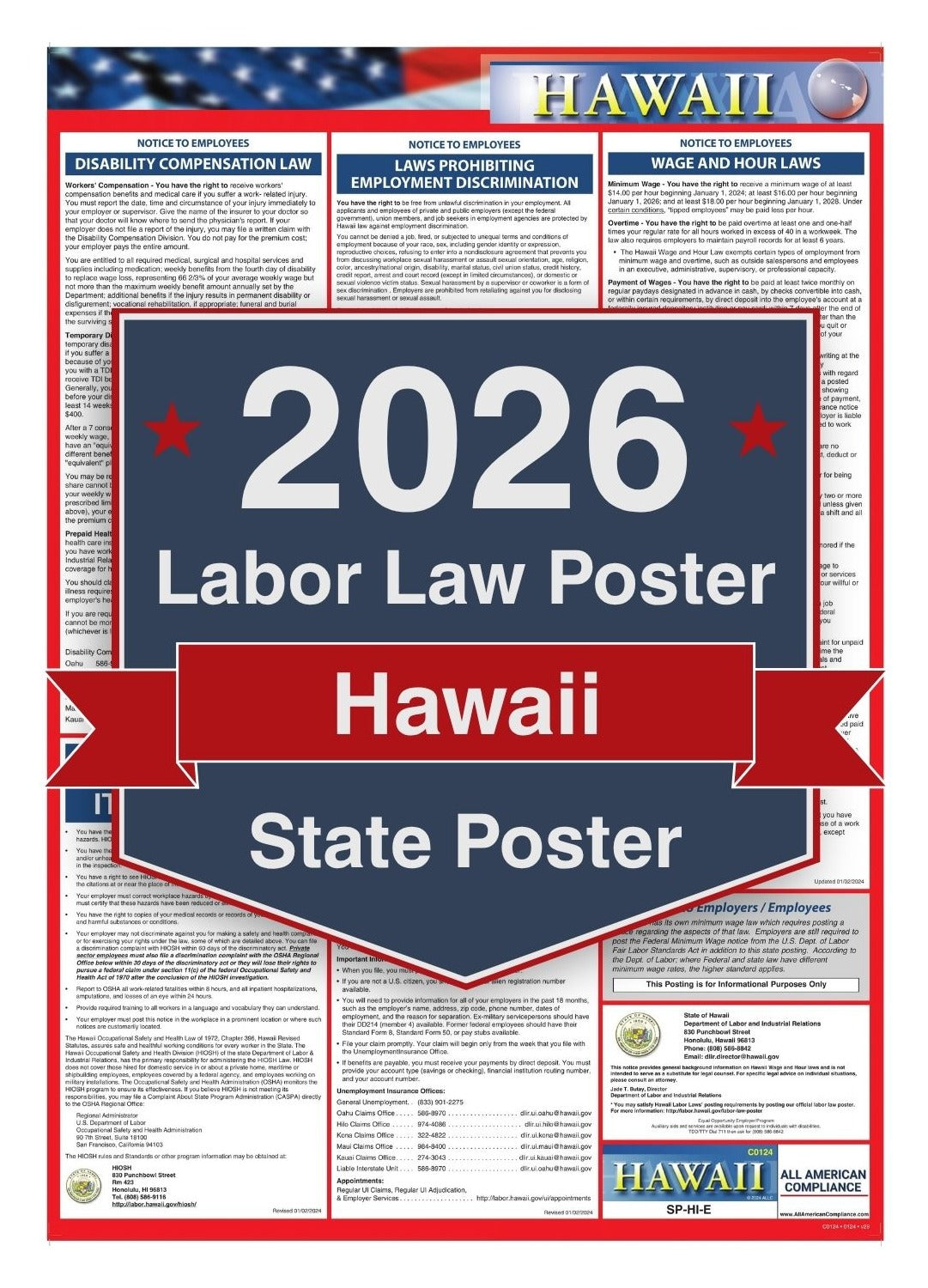 2026 Hawaii Labor Law Poster - State Compliance Poster