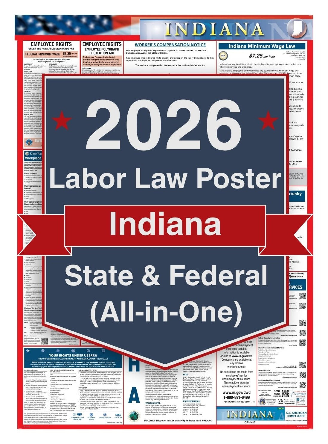 2026 Indiana Labor Law Poster – Federal, State & OSHA Compliance (All-in-One)