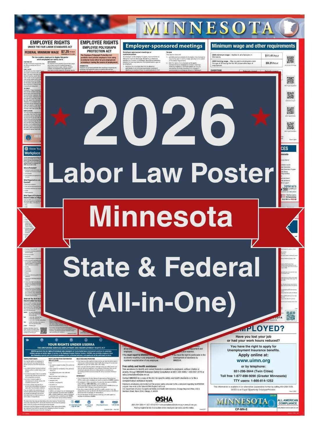 2026 Minnesota Labor Law Poster – Federal, State & OSHA Compliance (All-in-One)