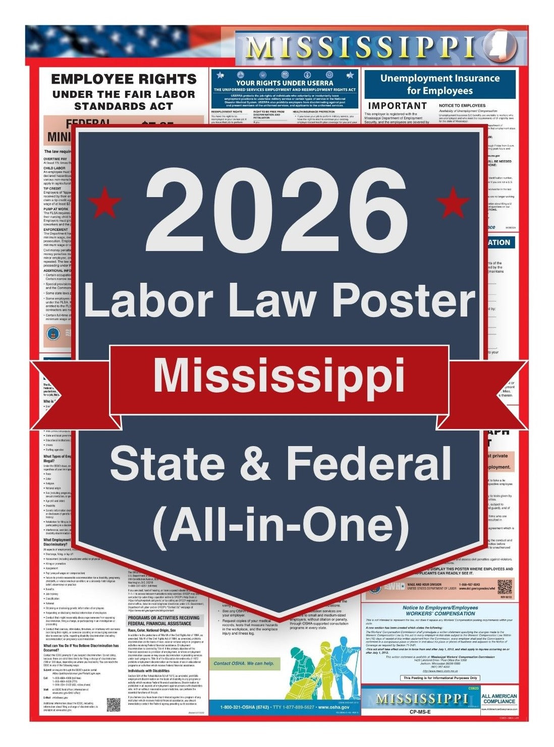 2026 Mississippi Labor Law Poster -Federal, State & OSHA Compliance (All-in-One)