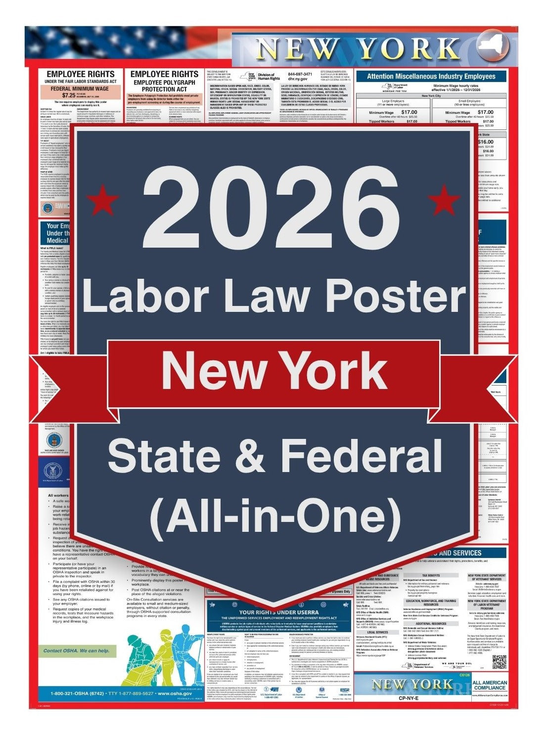 2026 New York Labor Law Poster – Federal, State & OSHA Compliance (All-in-One)