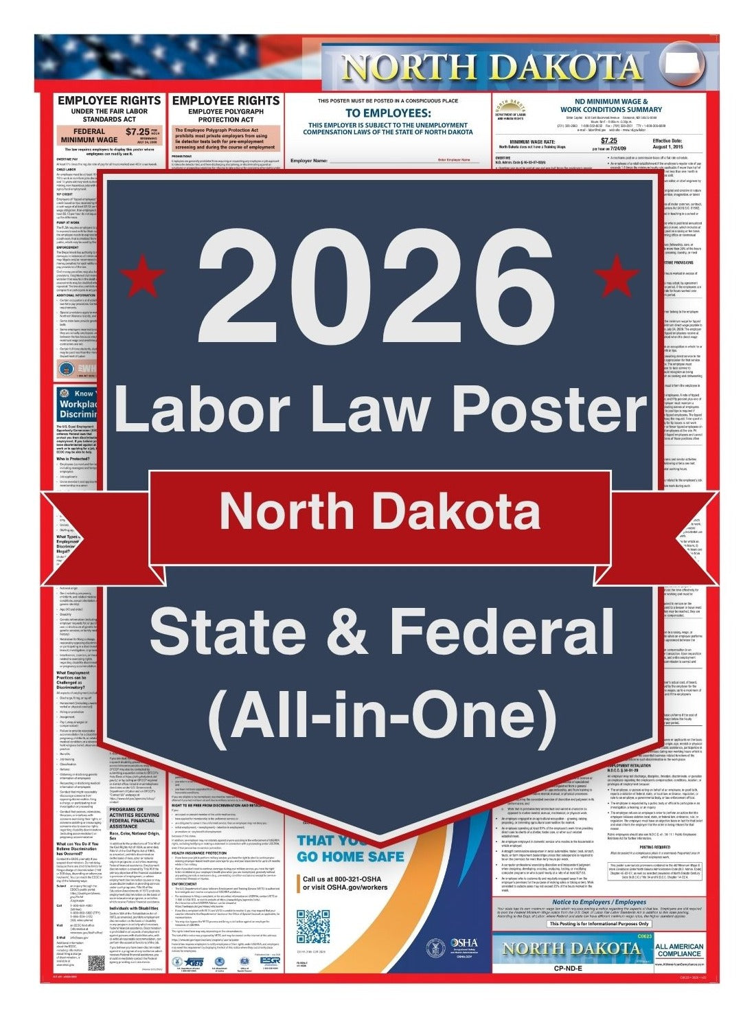 2026 North Dakota Labor Law Poster – Federal, State & OSHA (All-in-One)