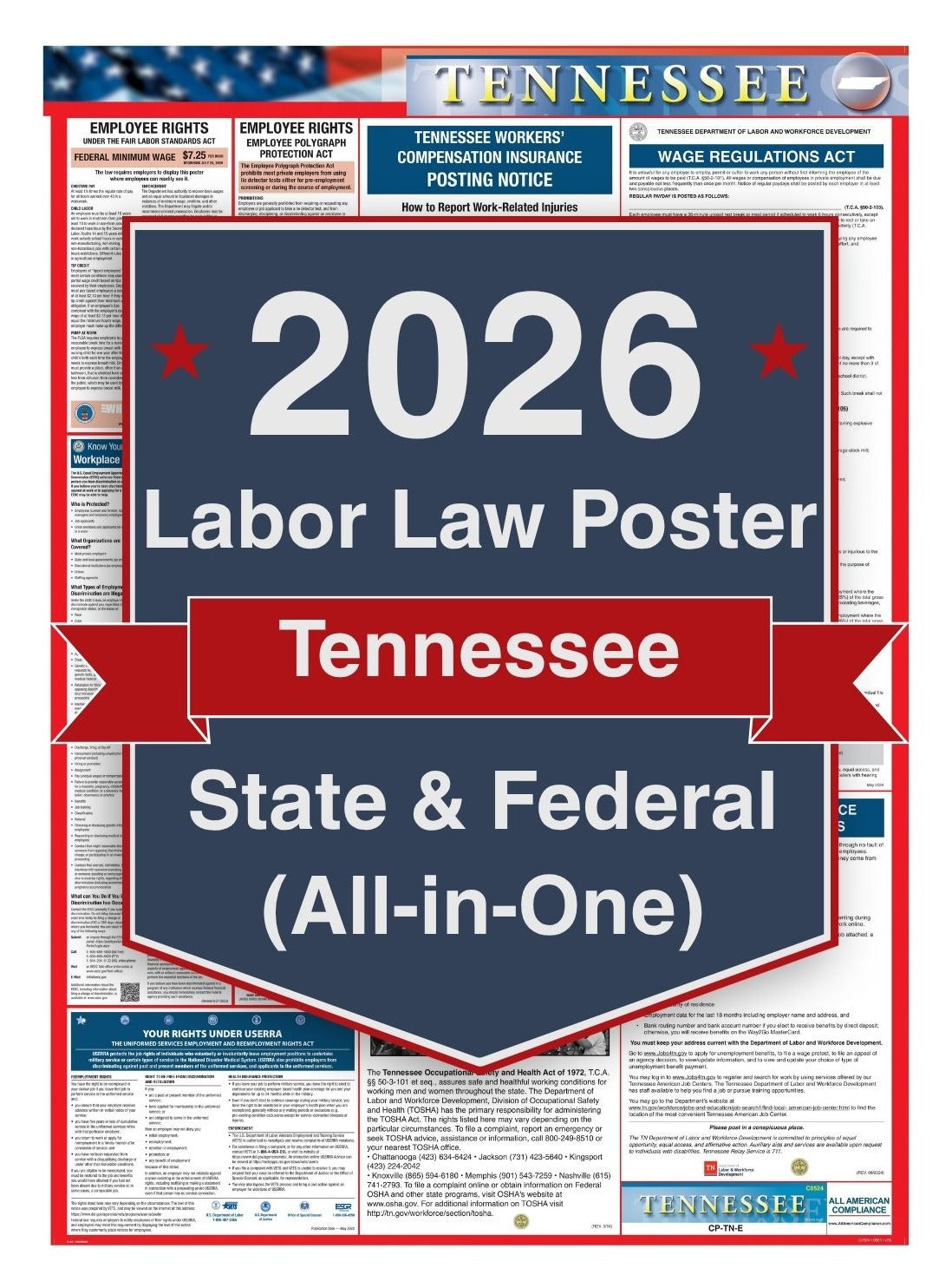2026 Tennessee Labor Law Poster – Federal, State & OSHA Compliance (All-in-One)
