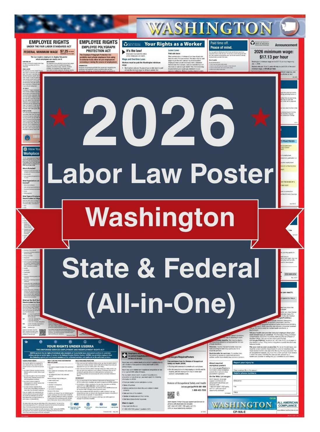 2026 Washington Labor Law Poster – Federal, State & OSHA Compliance (All-in-One)