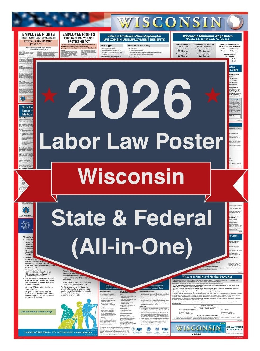 2026 Wisconsin Labor Law Poster – Federal, State & OSHA Compliance (All-in-One)
