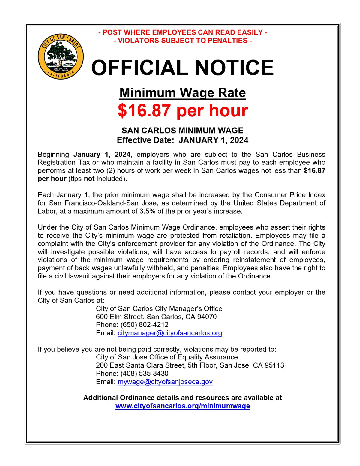 San Carlos City Minimum Wage Poster image 0