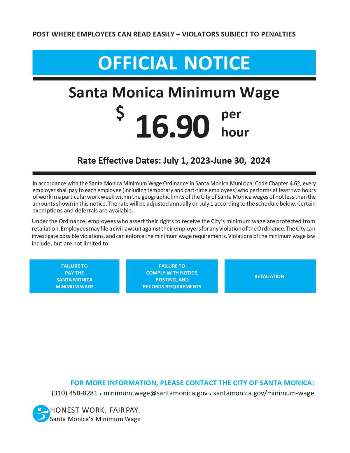 Santa Monica City Minimum Wage Poster image 0