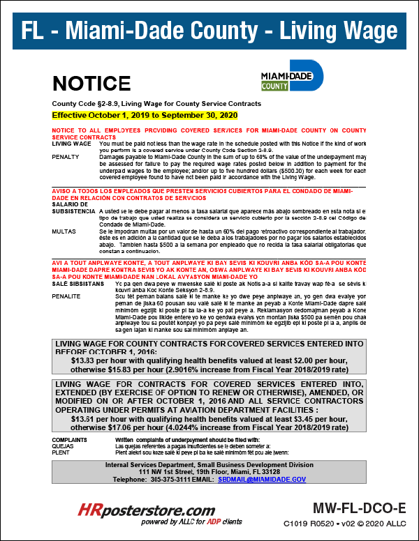 Dade County Minimum Wage Poster image 0