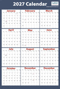 2027 Wall Calendar – Large Poster with Federal Holidays Marked