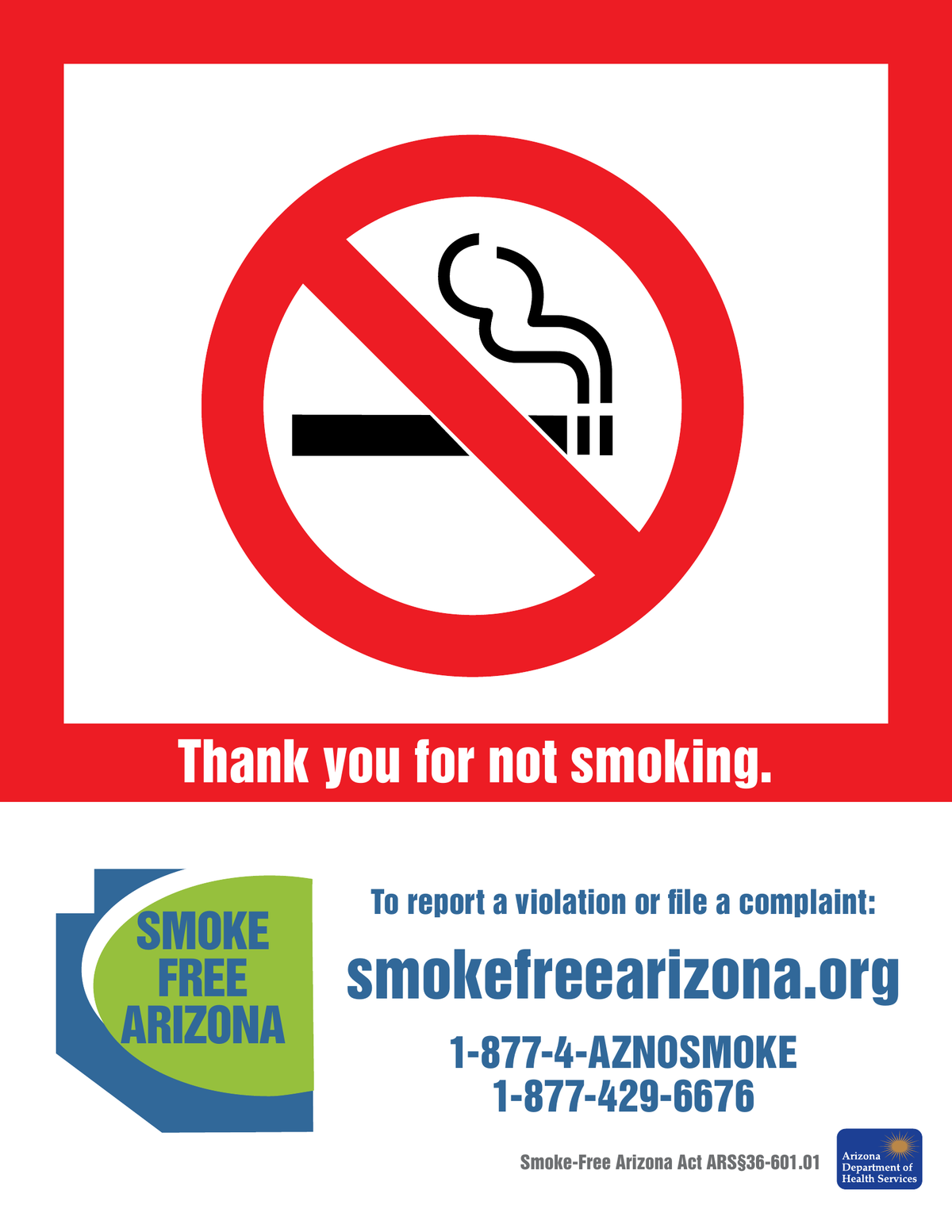 Arizona No Smoking Sign
