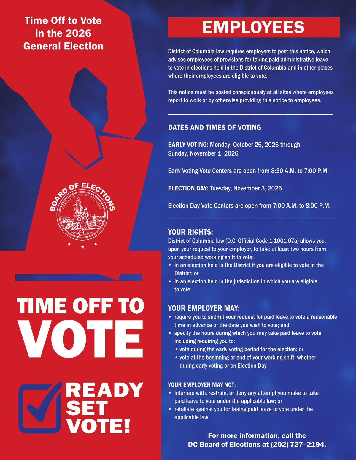 District of Columbia Time Off to Vote Poster