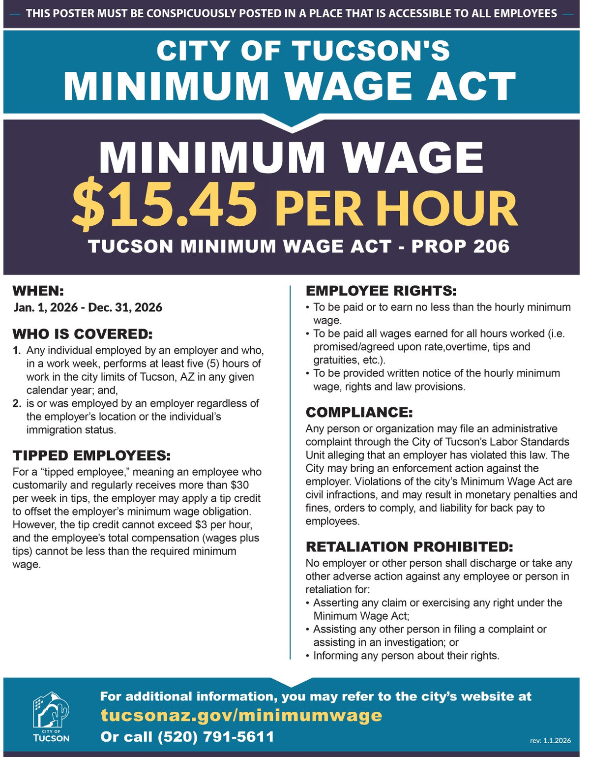 Tucson City Minimum Wage Poster