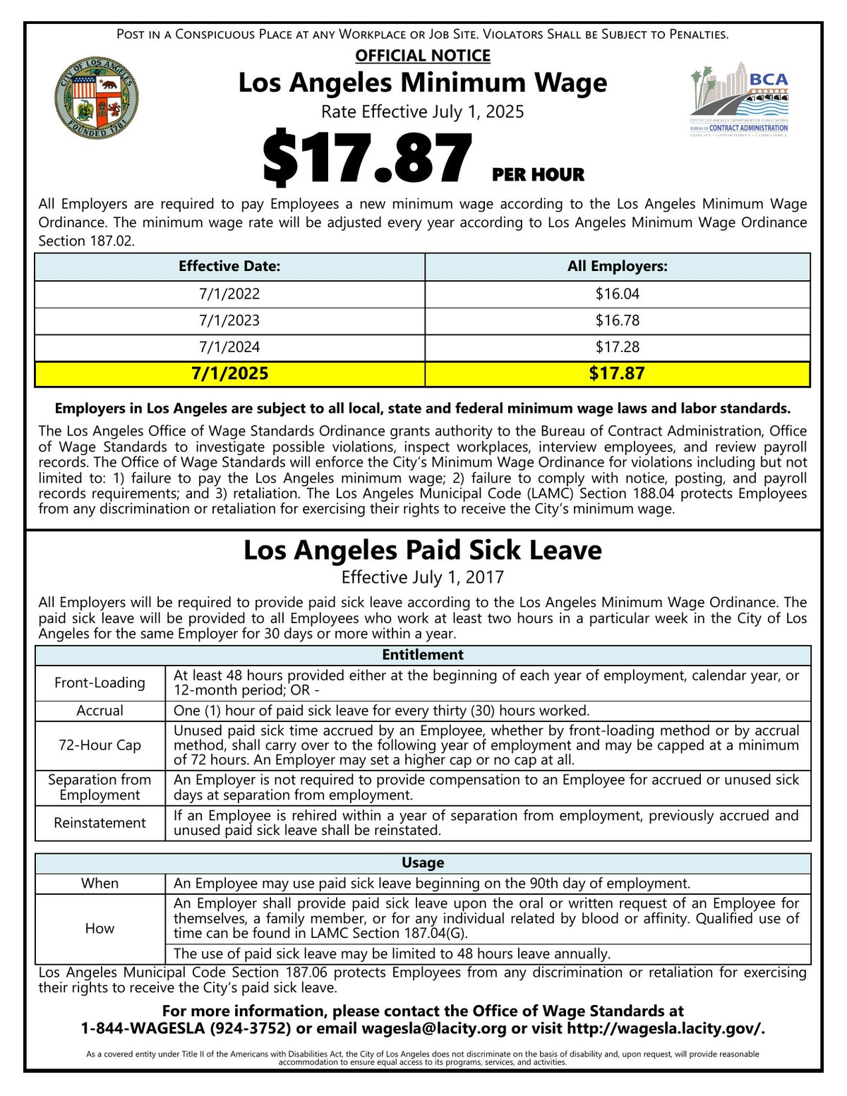 Los Angeles City Minimum Wage Poster