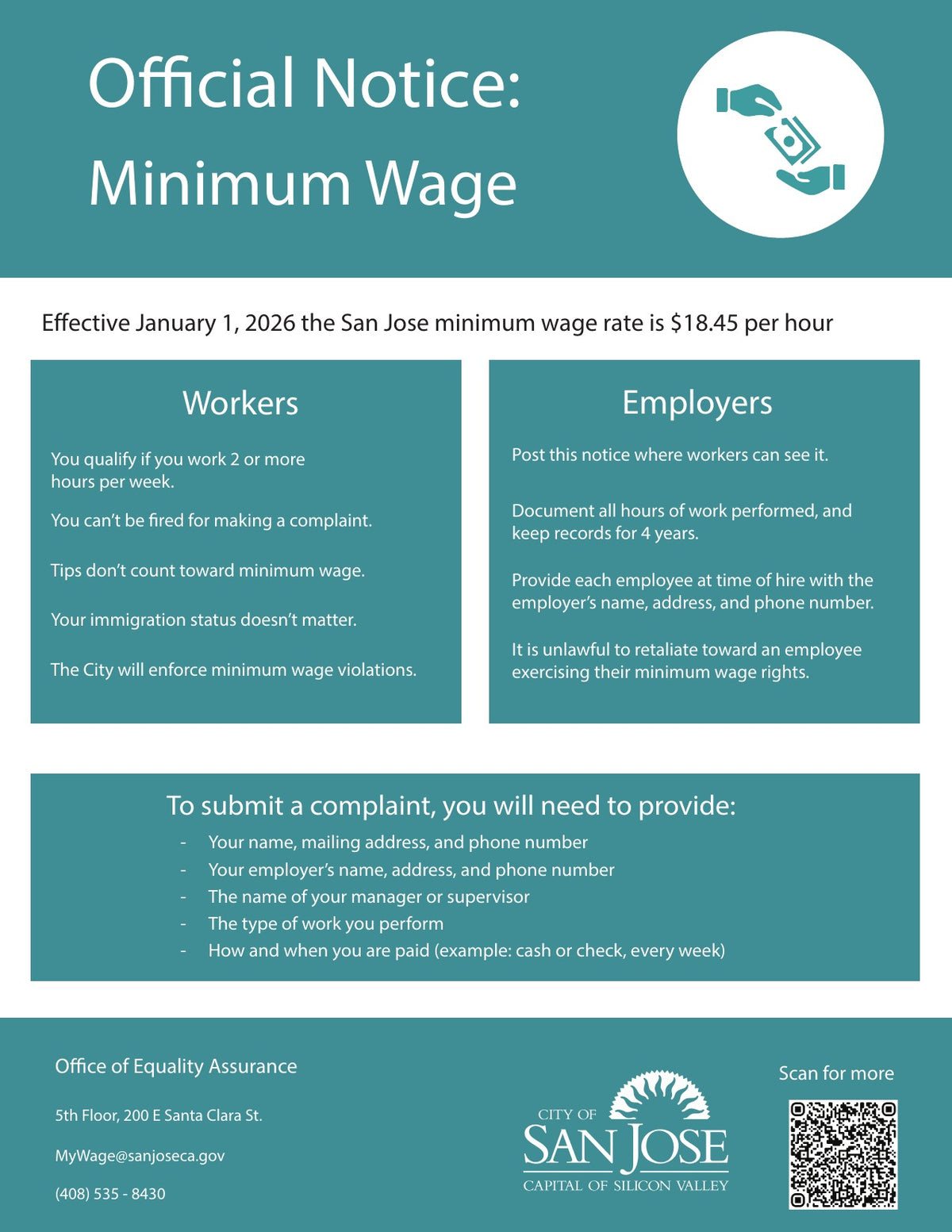 2026 San Jose City Minimum Wage Poster