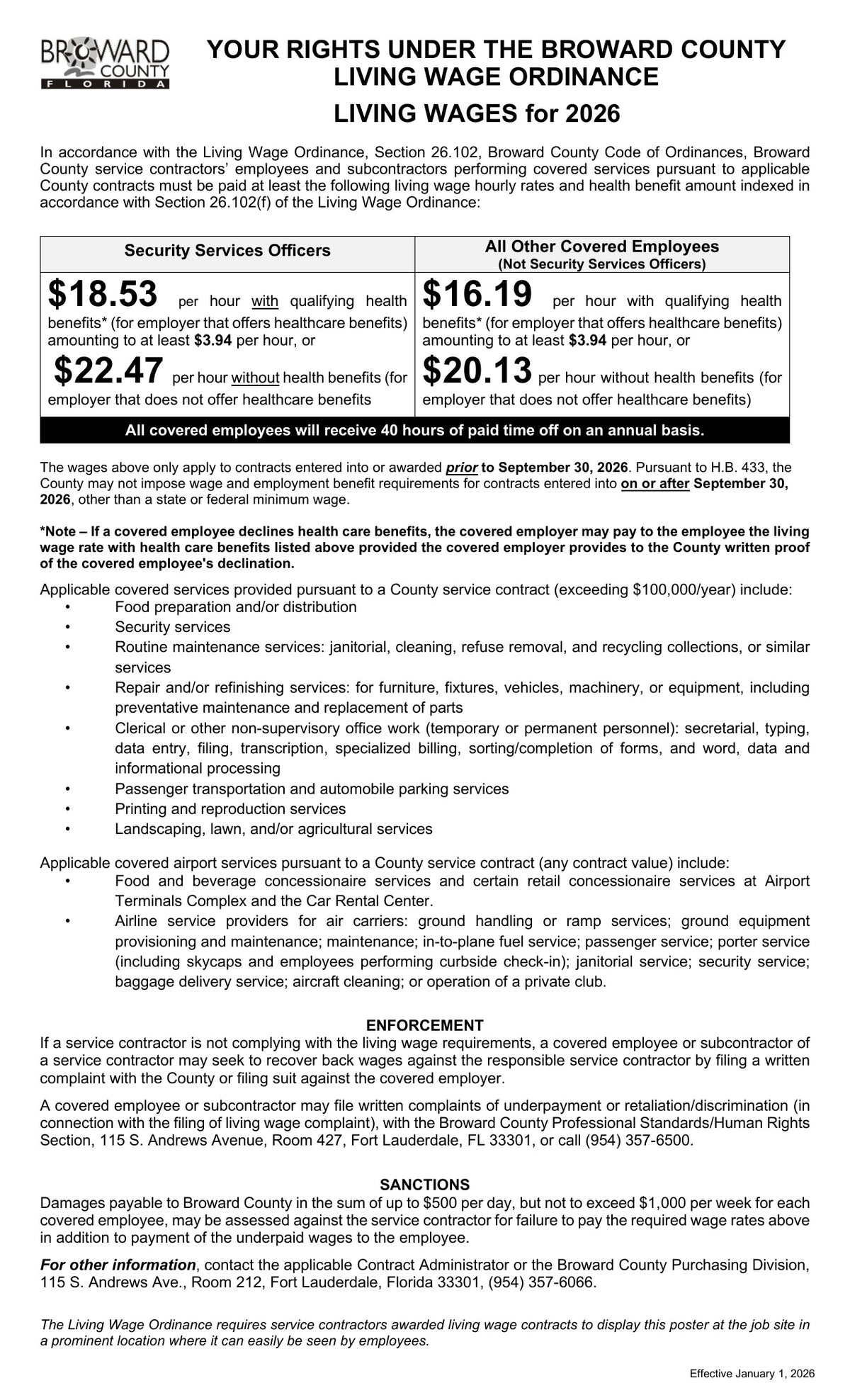 Broward County Minimum Wage Poster