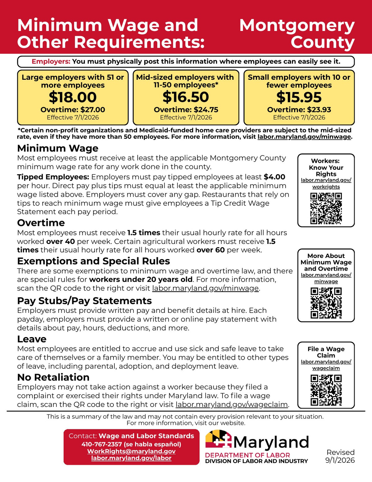 Montgomery County Minimum Wage Poster