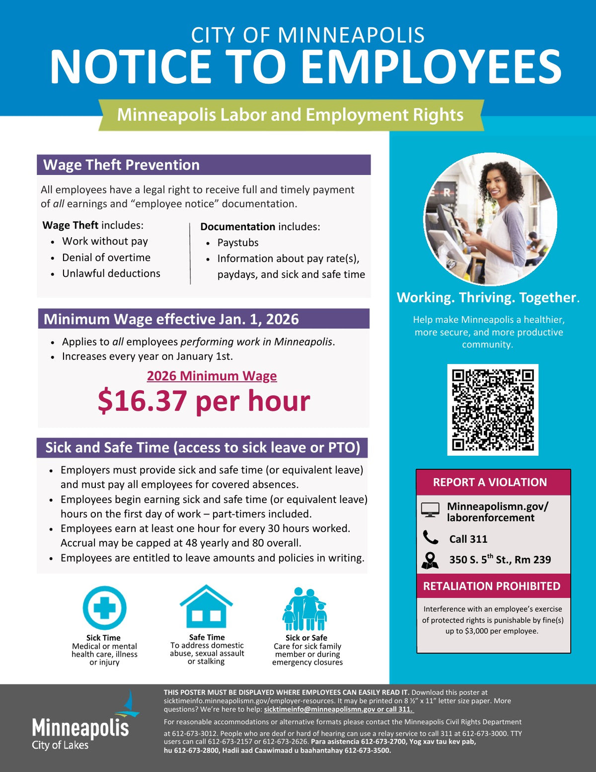 Minneapolis City Minimum Wage Poster