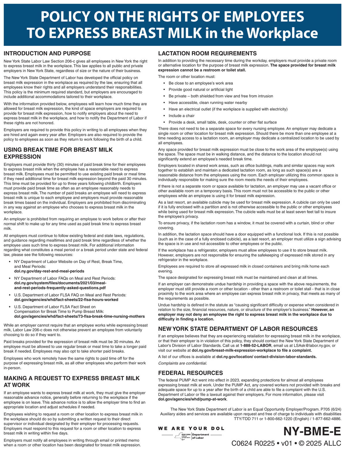 New York Breast Milk Expression Policy Poster
