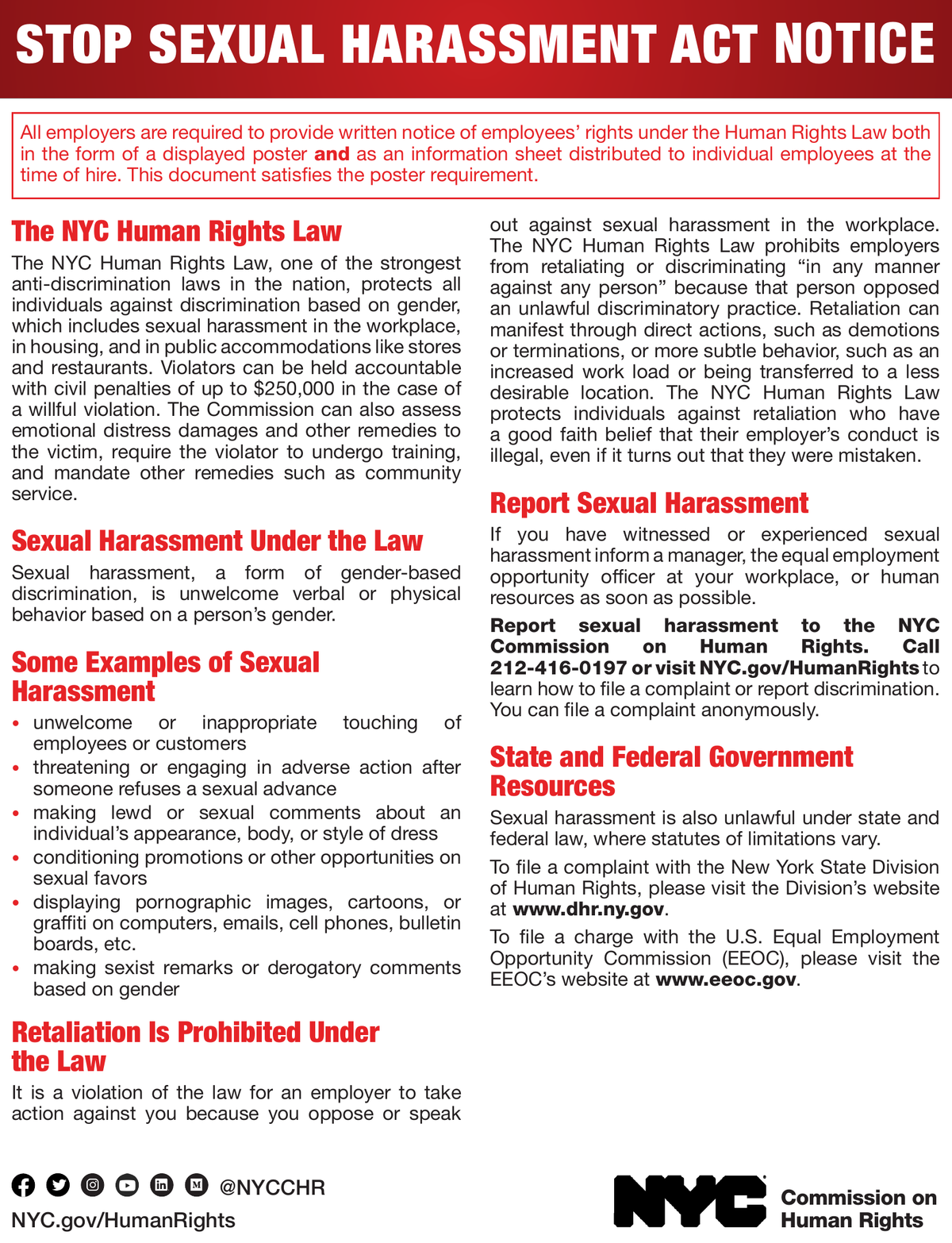 New York City Stop Sexual Harassment Act Notice