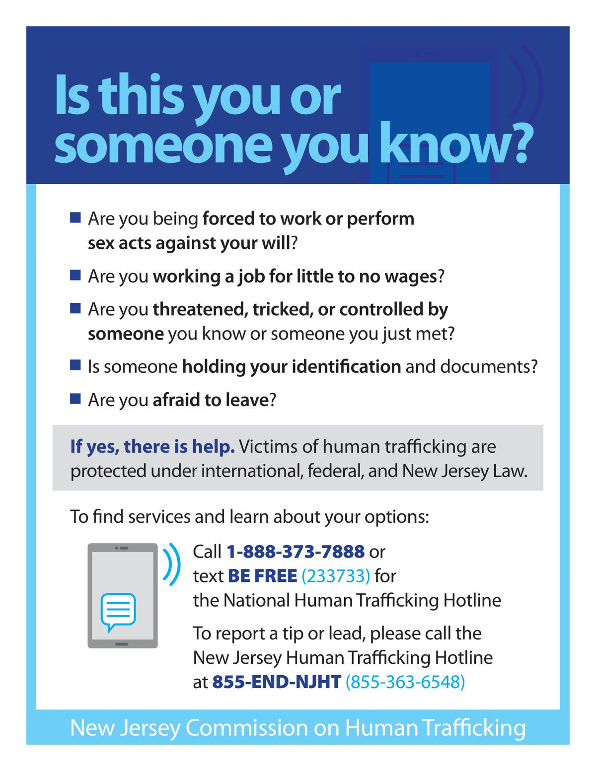 New Jersey Human Trafficking Poster