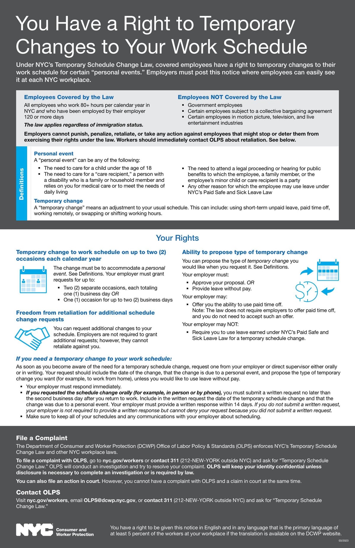 New York City Temporary Schedule Change Law Poster