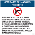 Texas 30.07 Open Carry Prohibition Sign