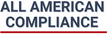 Logo for All American Compliance with a red line below the text on a white background
