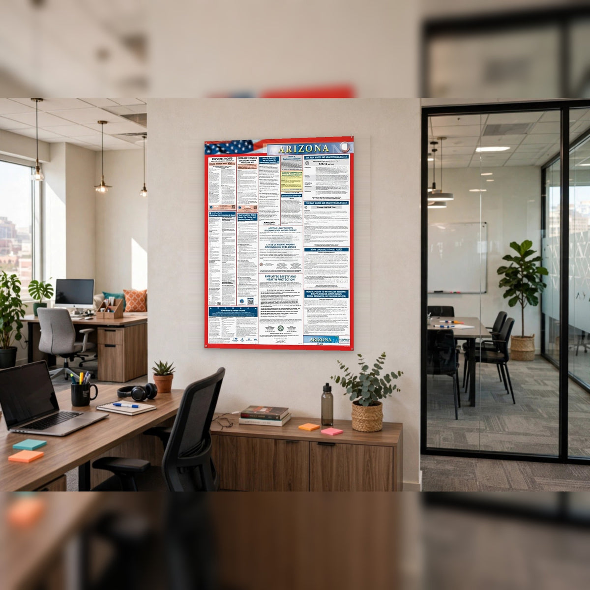 Arizona labor law poster on an office wall.