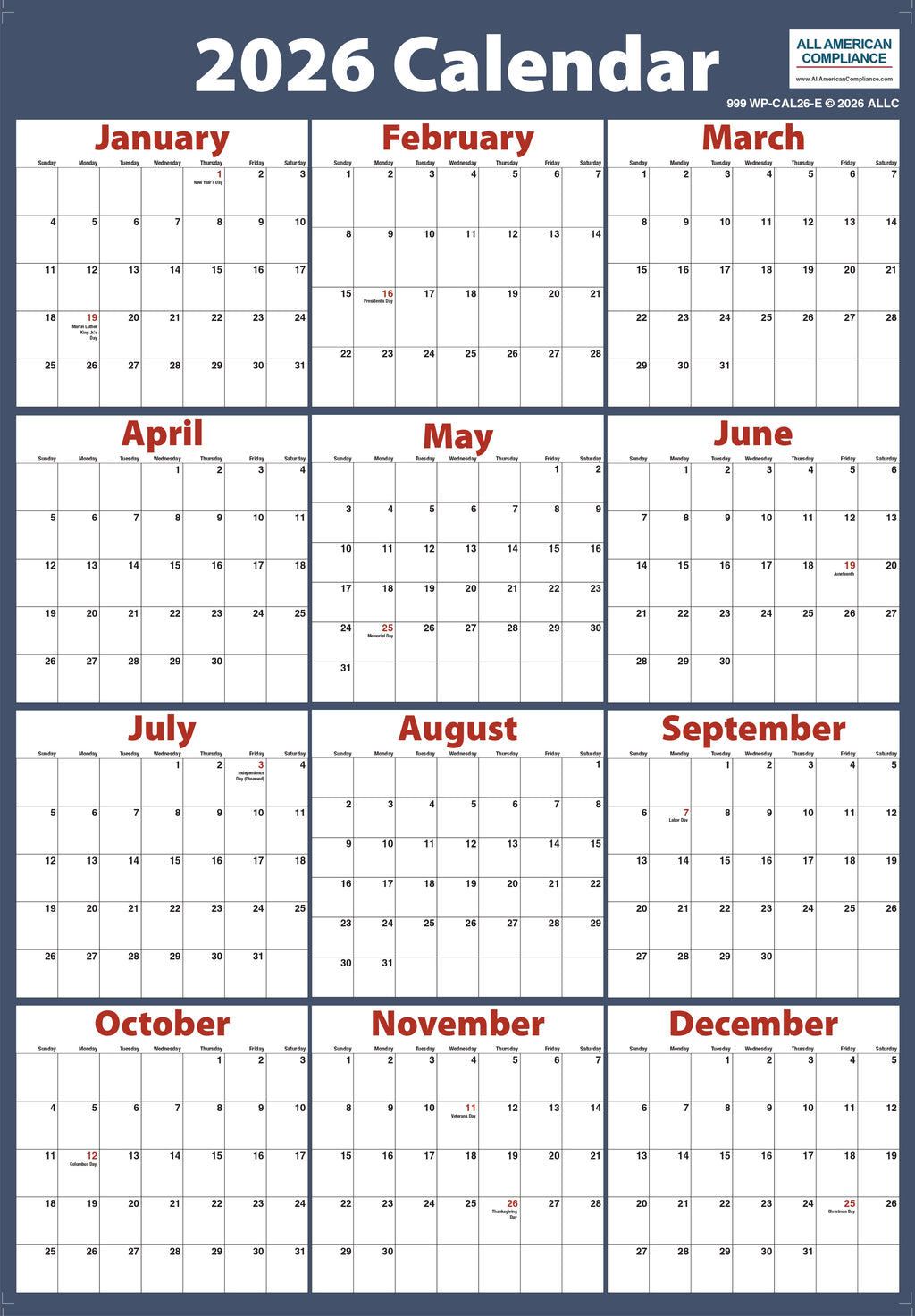 2026 Laminated Wall Calendar (19X27) image 0