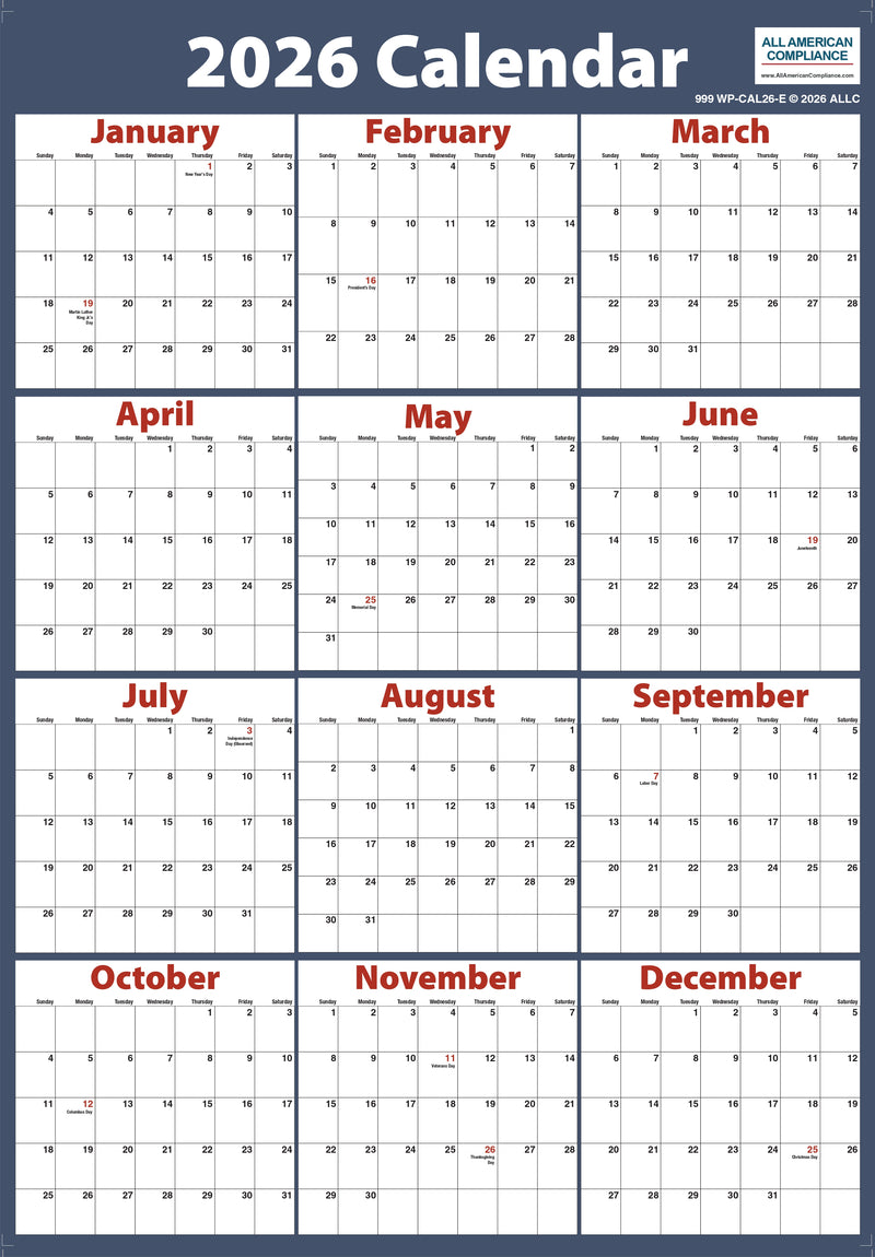 2026 Laminated Wall Calendar (19X27) image 0