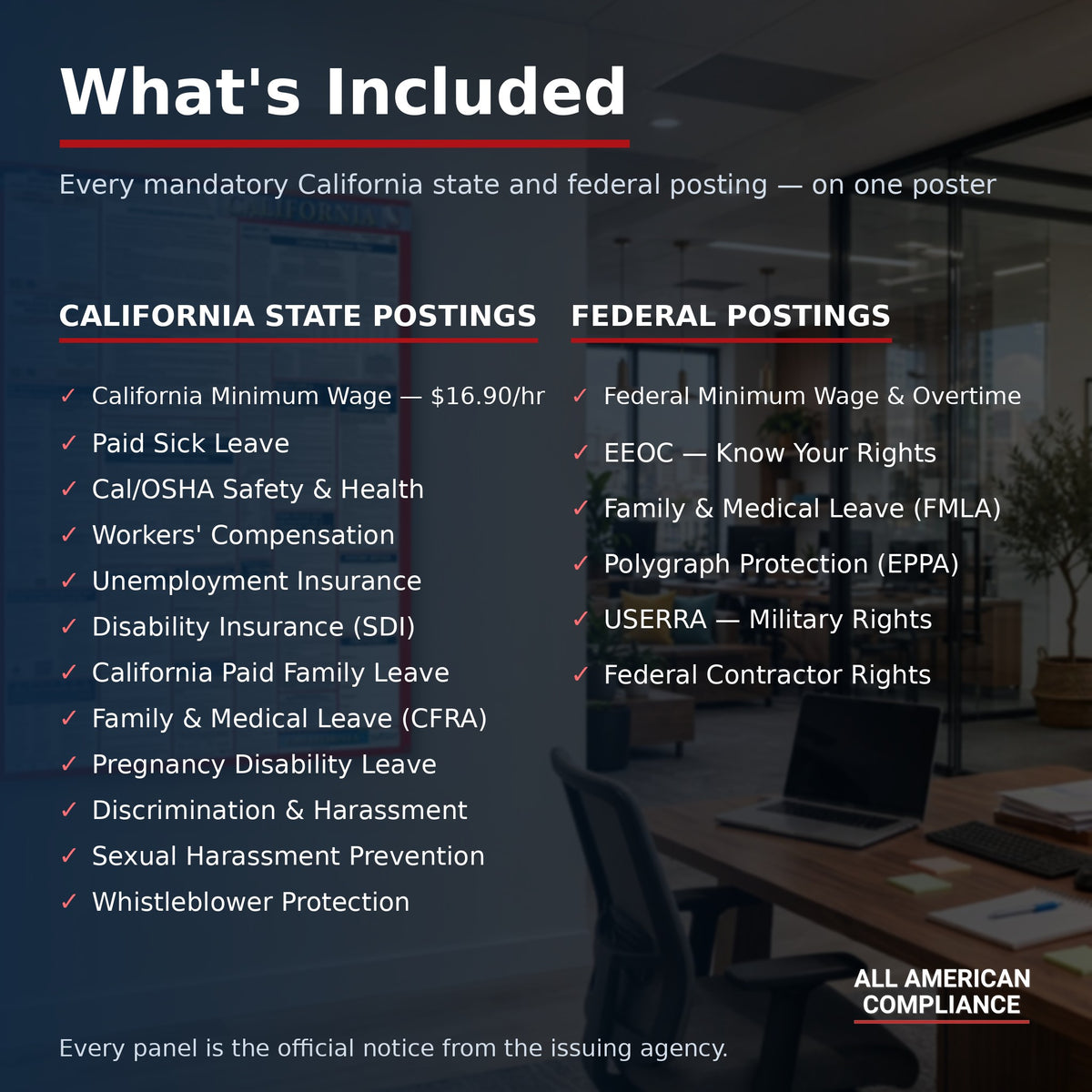 California labor law poster — what is included.