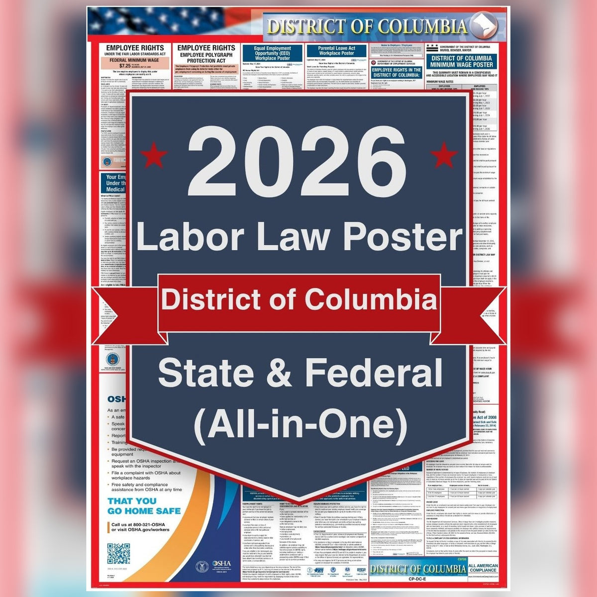 District of Columbia labor law poster front view.
