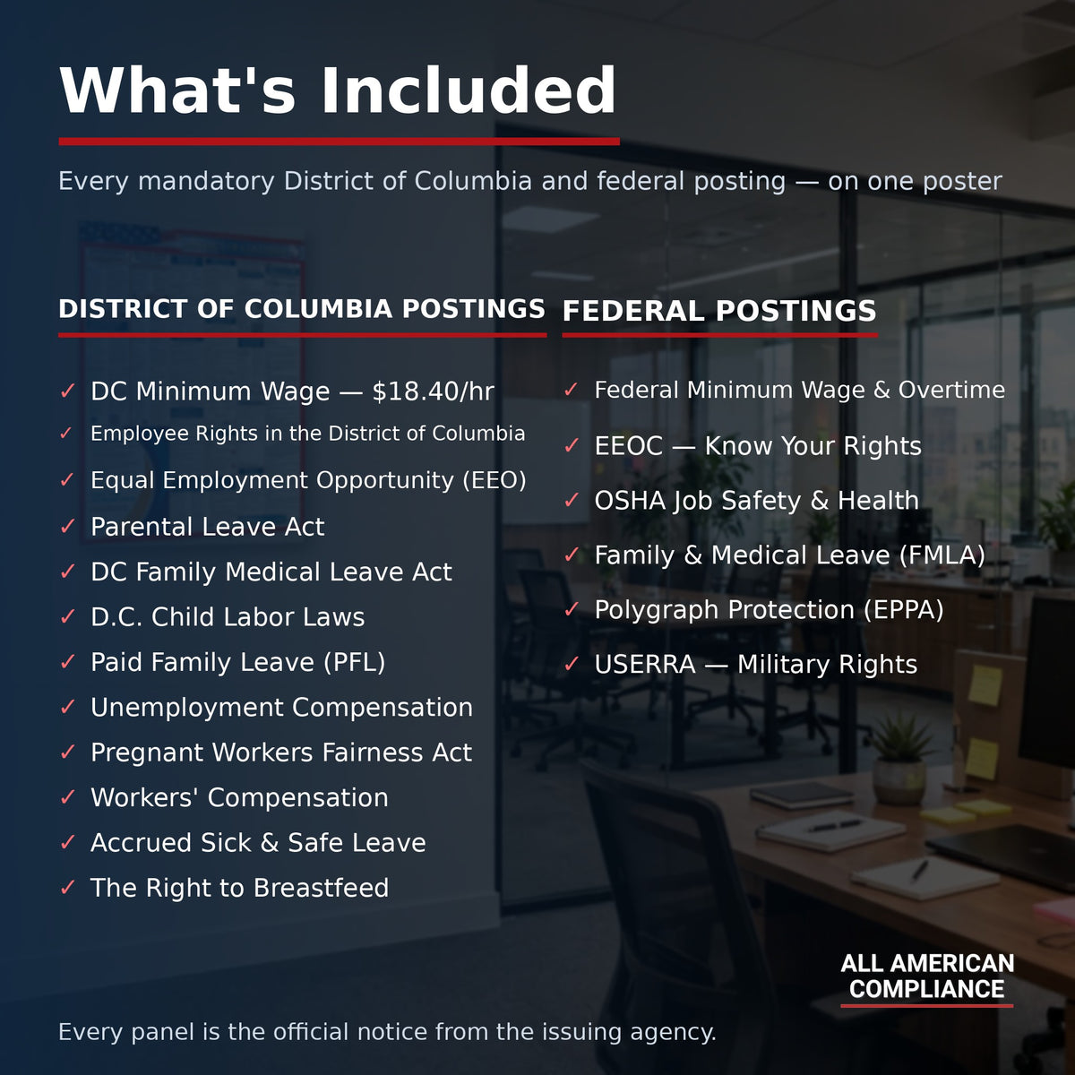 District of Columbia labor law poster — what is included.
