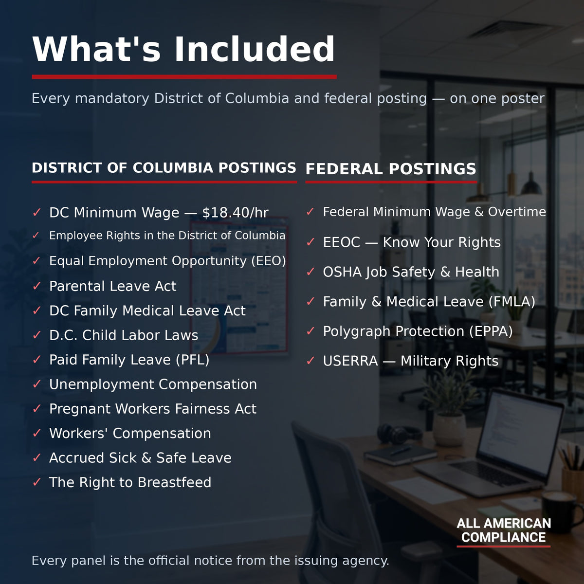 District of Columbia labor law poster — what is included.