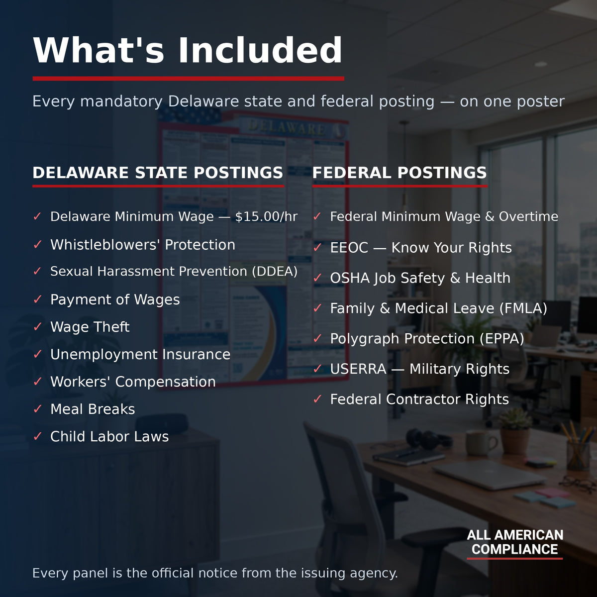 Delaware labor law poster — what is included.