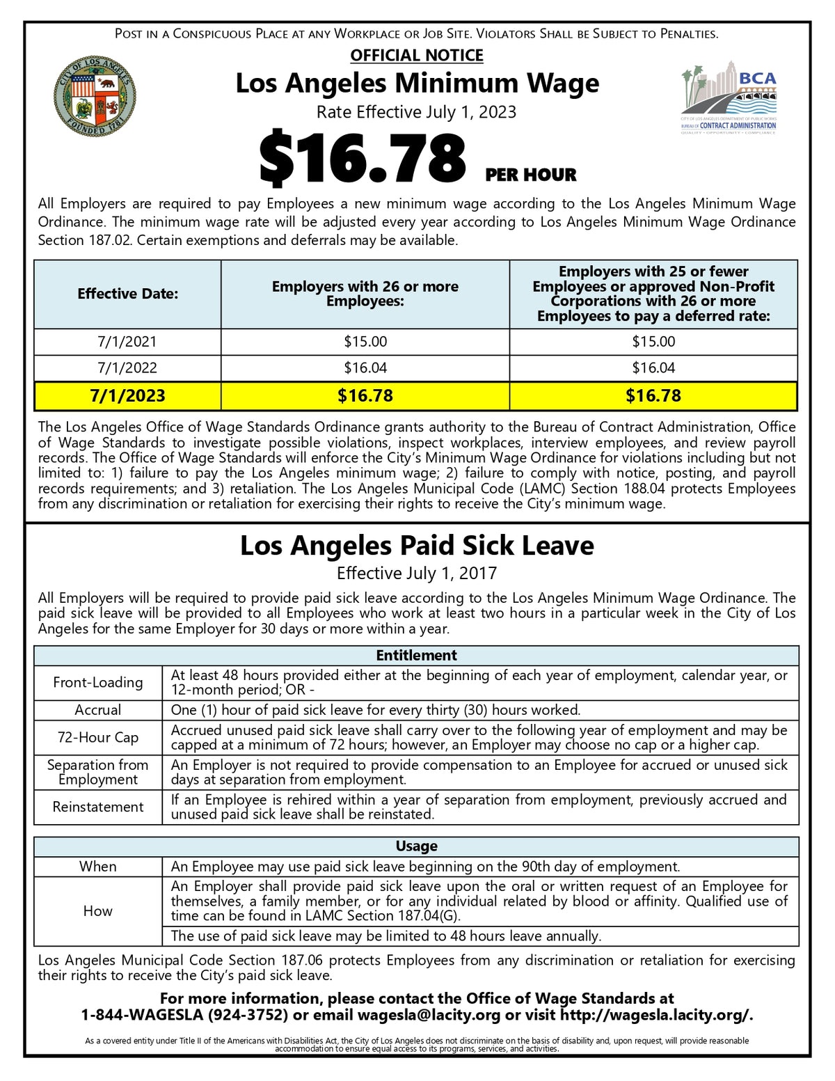 Los Angeles City Minimum Wage Poster image 0