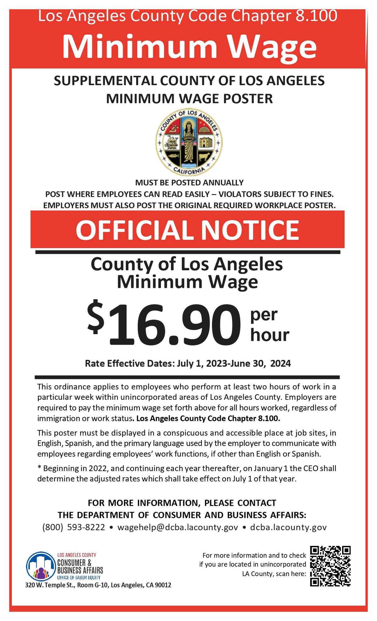 Los Angeles County Minimum Wage Poster image 0