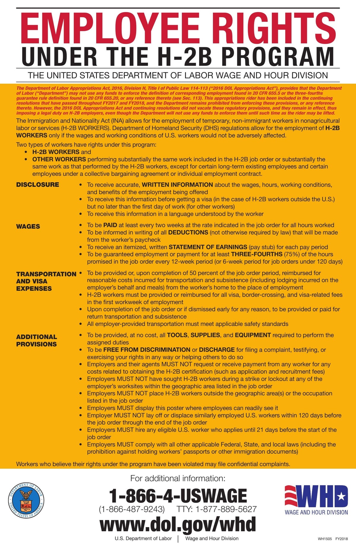 Employee Rights Under the H-2B Program Poster