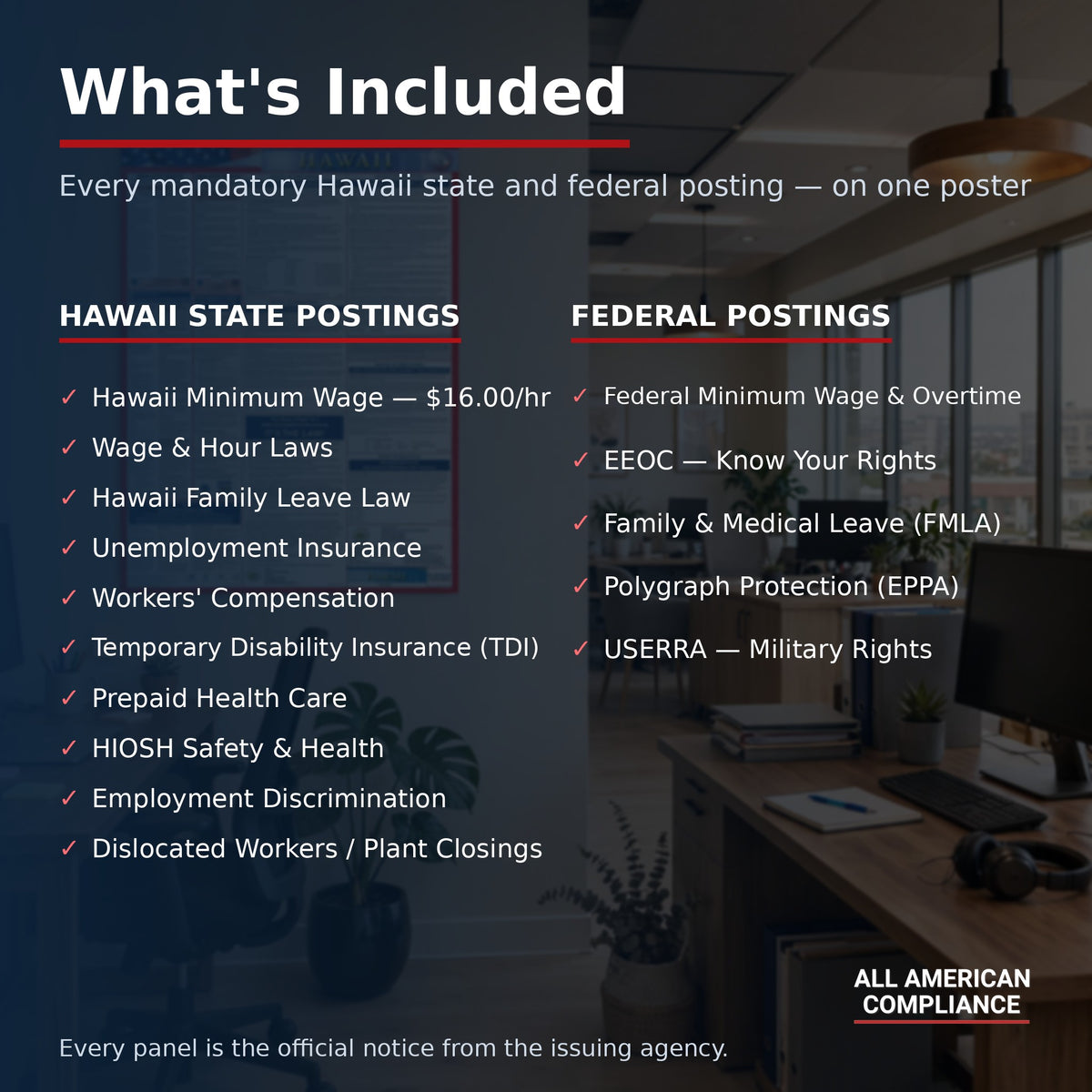Hawaii labor law poster — what is included.