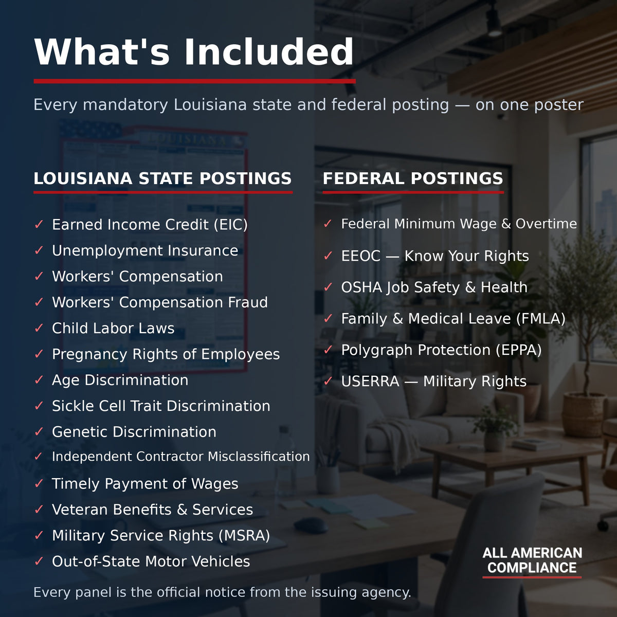 Louisiana labor law poster — what is included.
