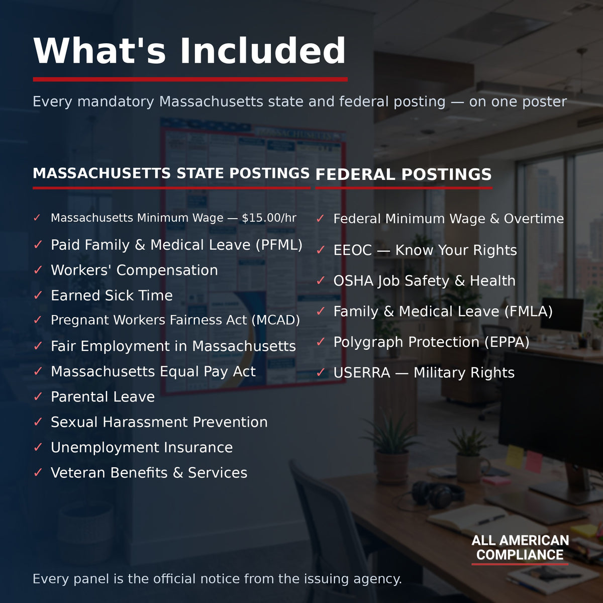 Massachusetts labor law poster — what is included.
