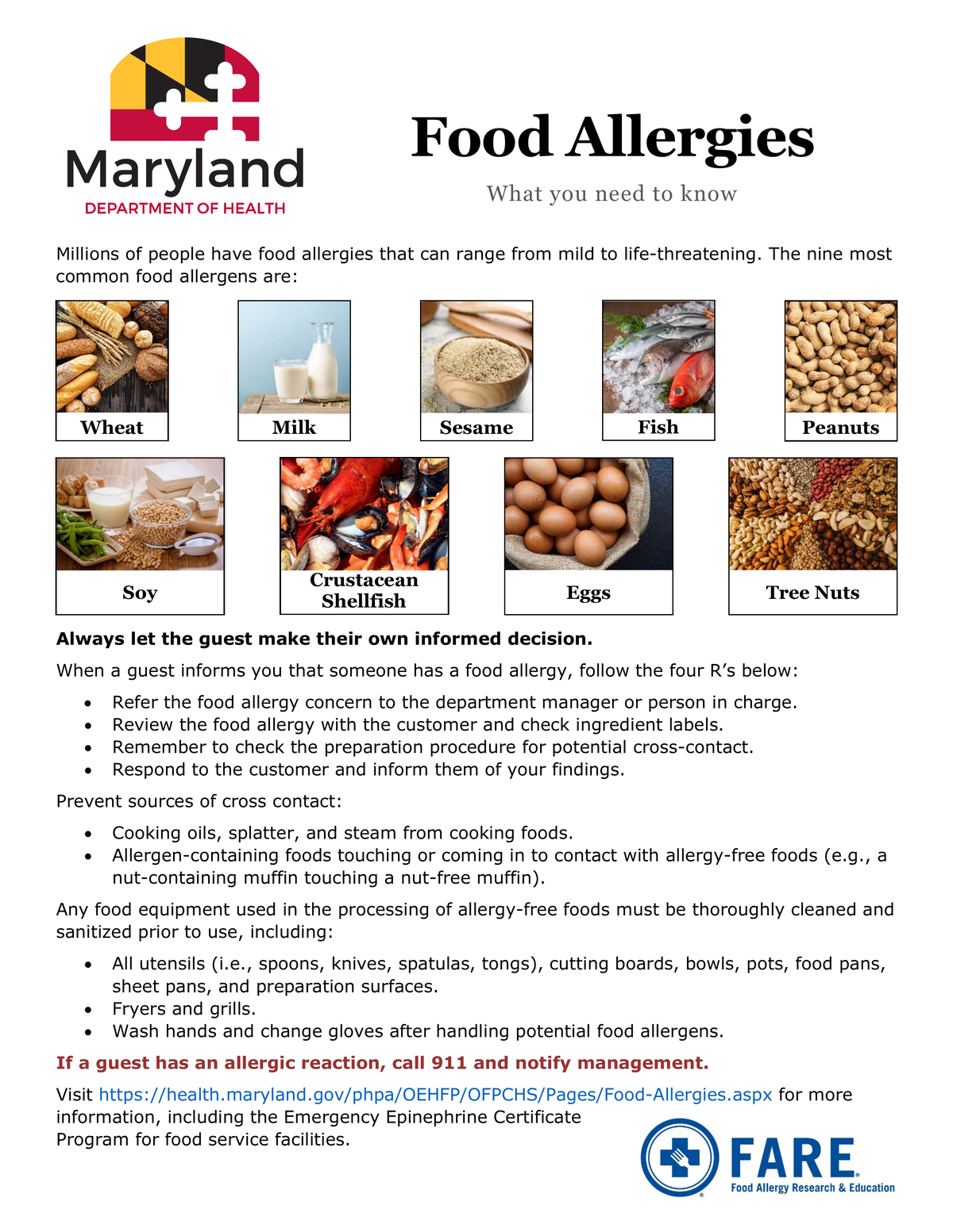 Maryland Food Allergen Awareness Poster