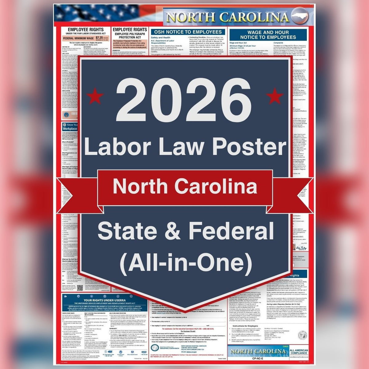 North Carolina labor law poster front view.