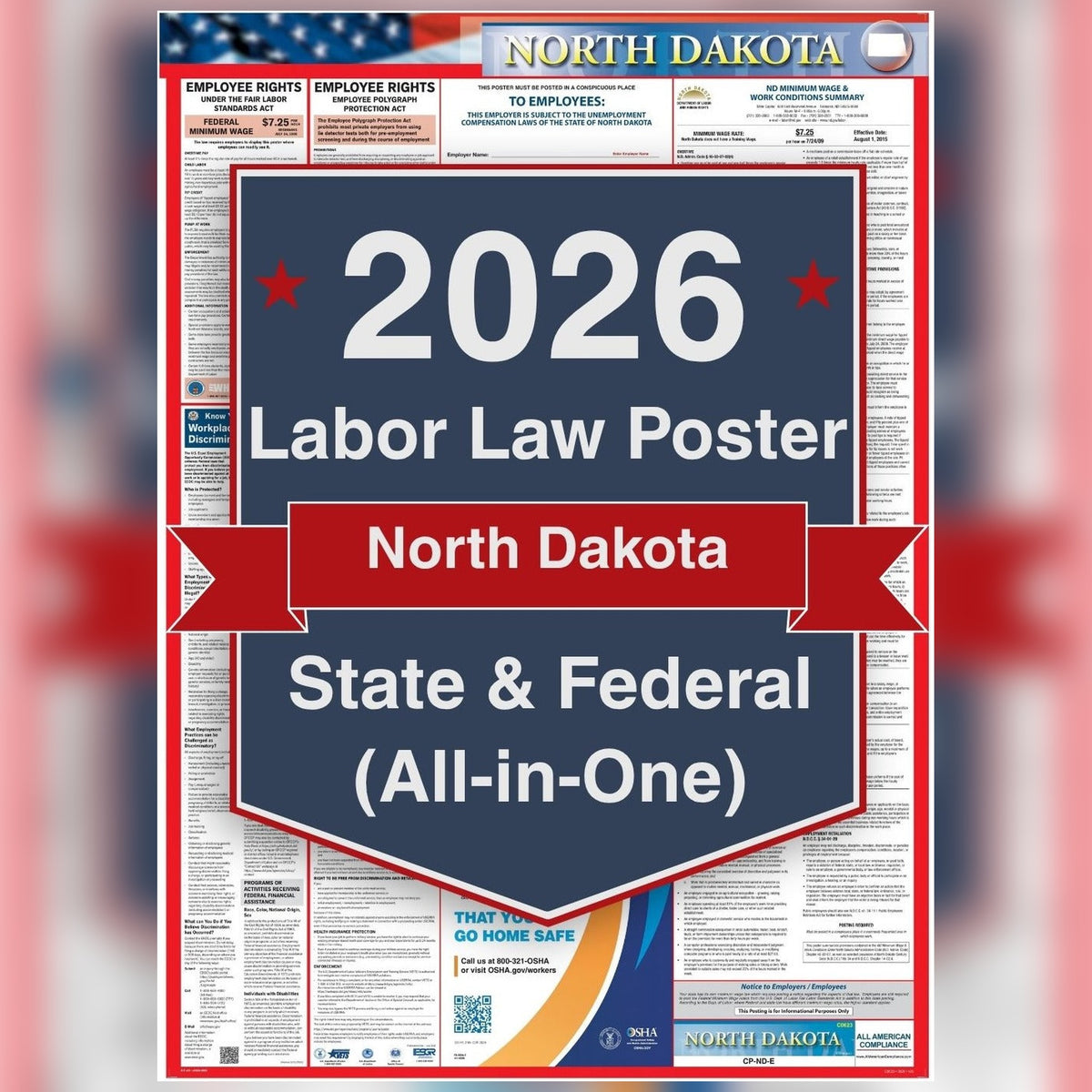 North Dakota labor law poster front view.