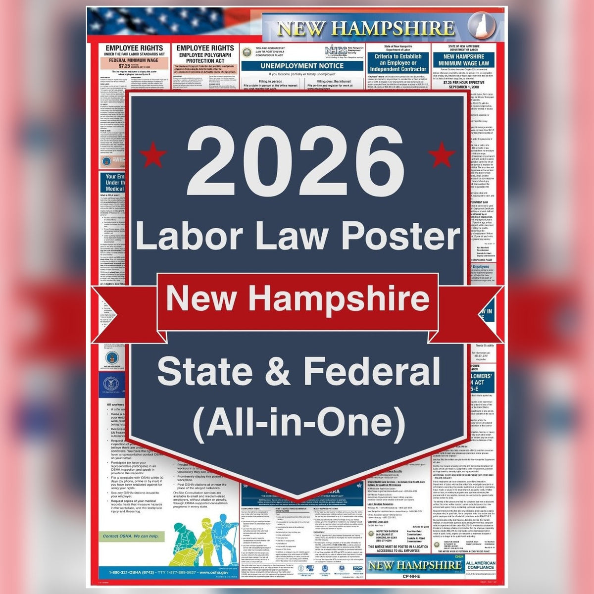 New Hampshire labor law poster front view.