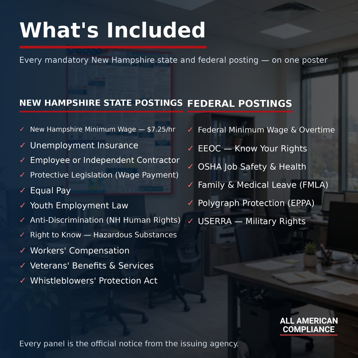 New Hampshire labor law poster — what is included.