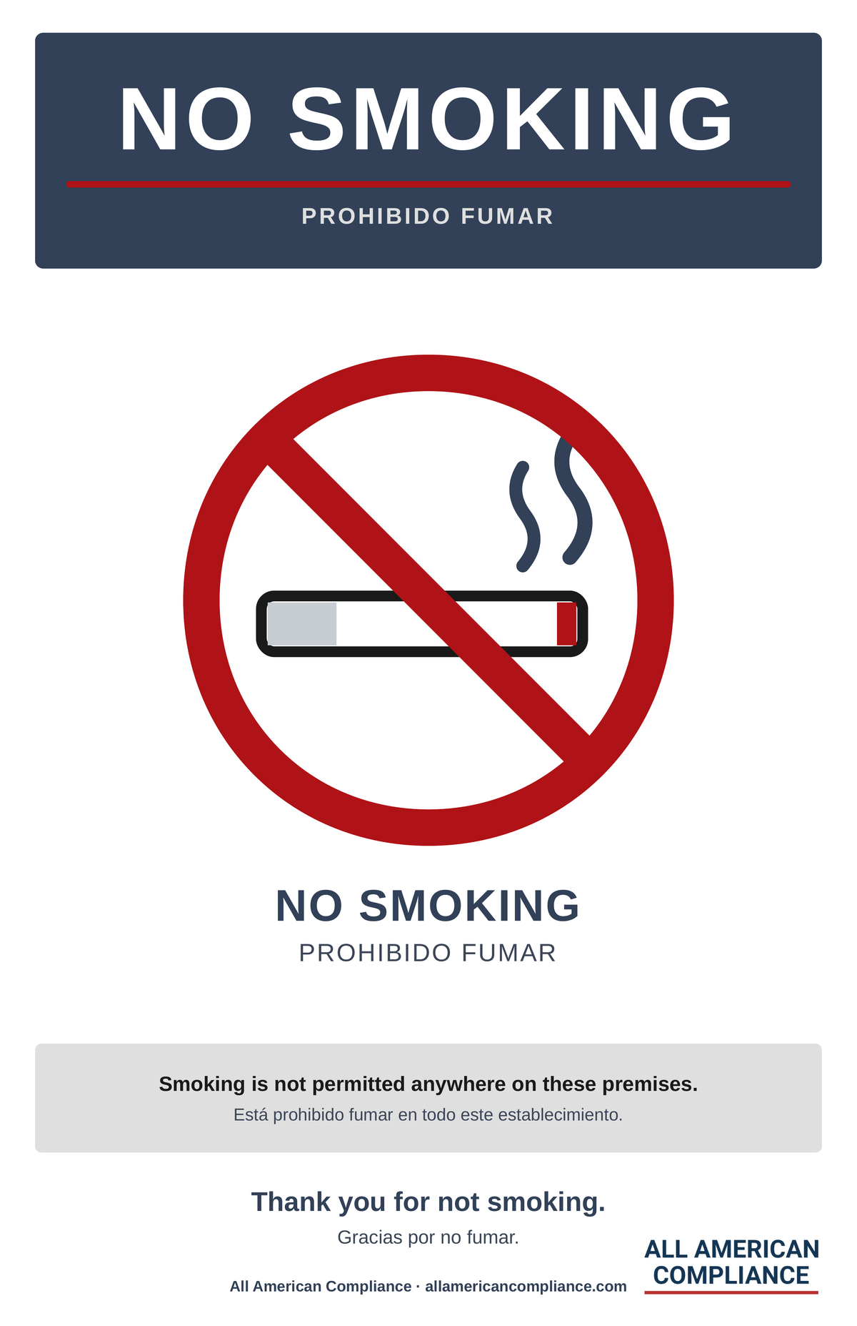 No Smoking Sign - 11 x 17
