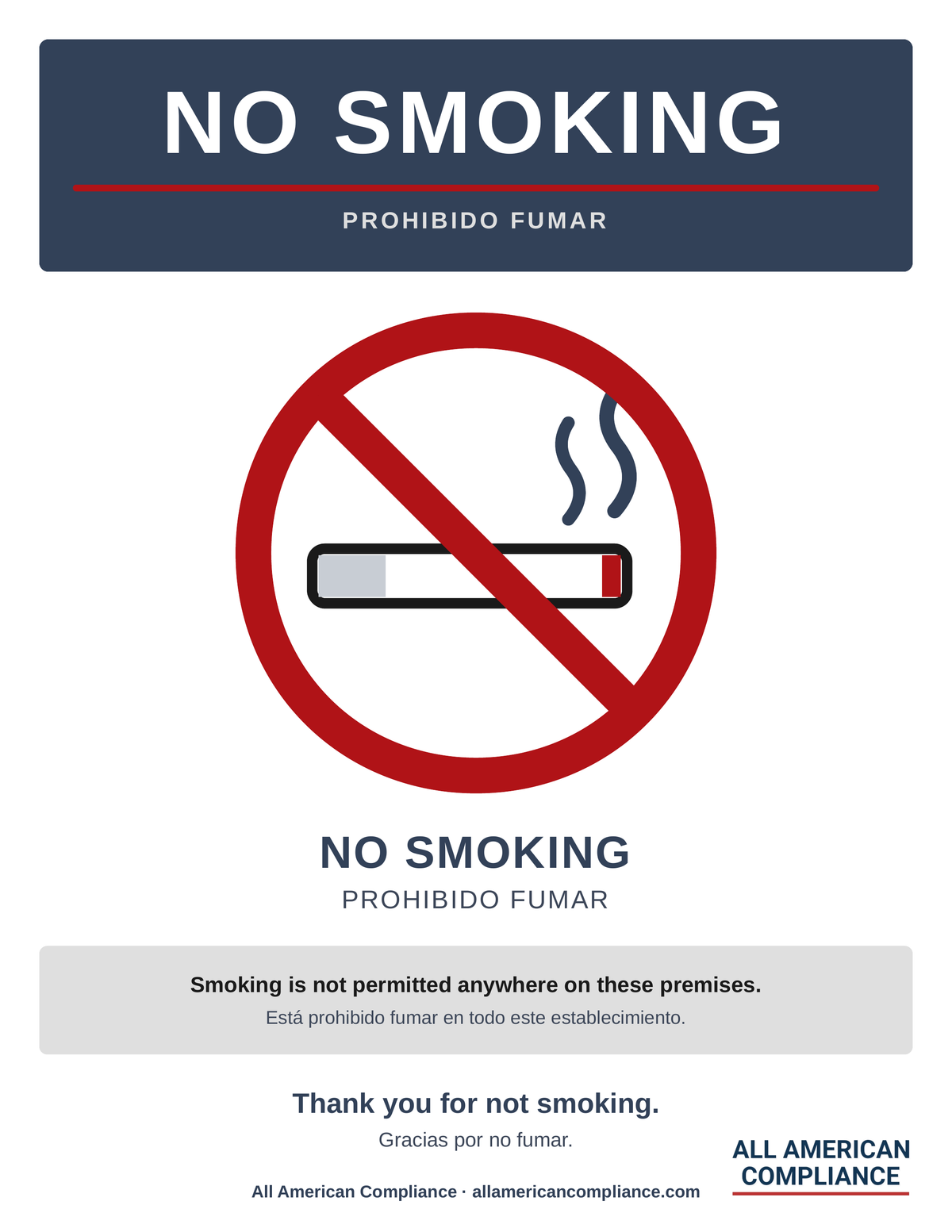 No Smoking Sign - 8.5 x 11
