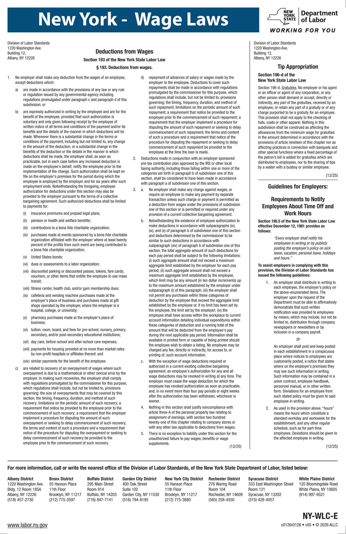 New York Wage Laws Poster